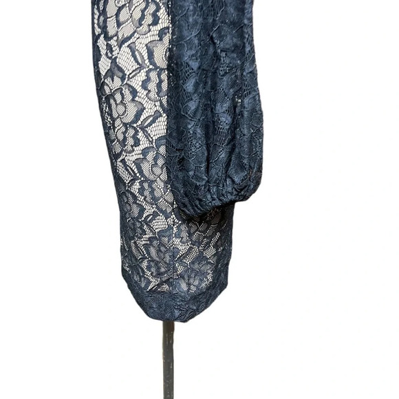 Dress The Population Off Shoulder Blouson Sleeve Lace‎ Dress Black Nude Size S - Picture 6 of 12